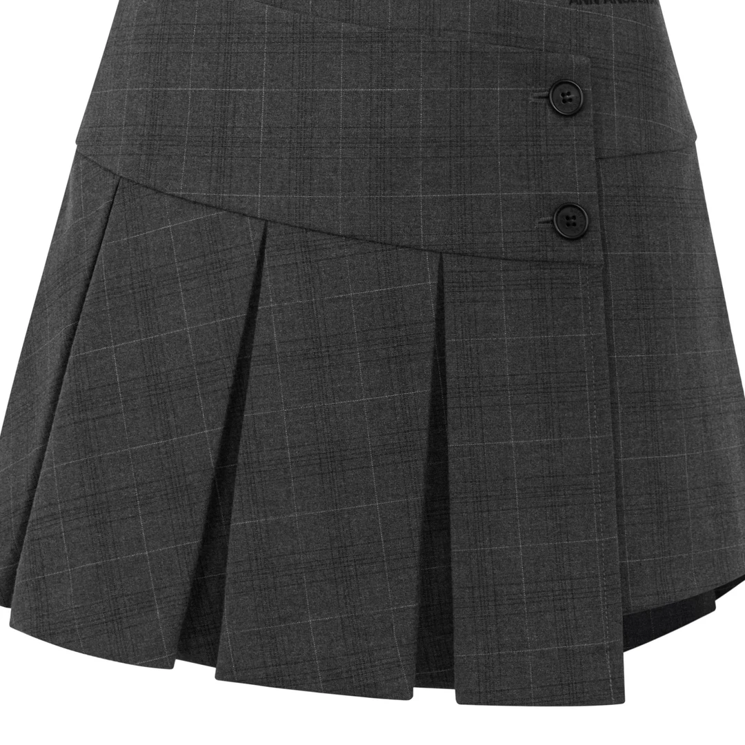 ANN ANDELMAN25早春时尚休闲学院风不规格拼接百褶短裙