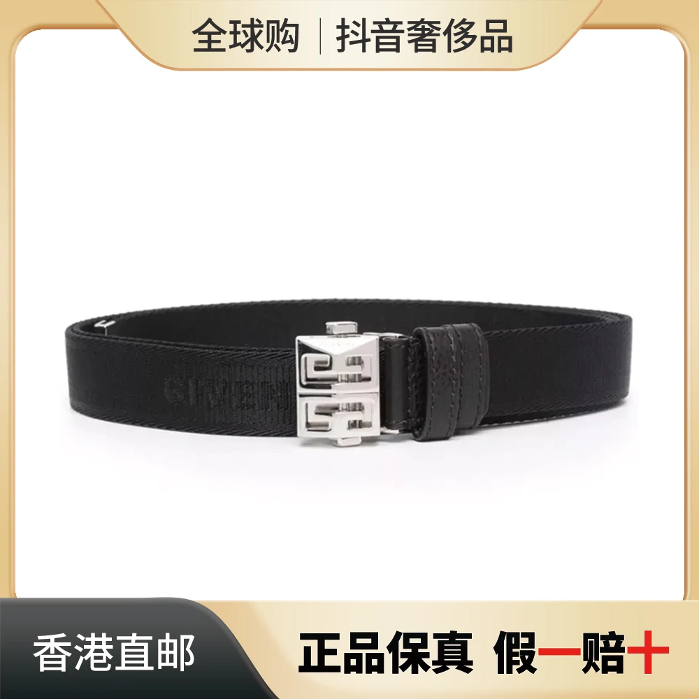 Givenchy/纪梵希男女同款黑色扣环尼龙腰带真牛皮皮带皮带BK404Y