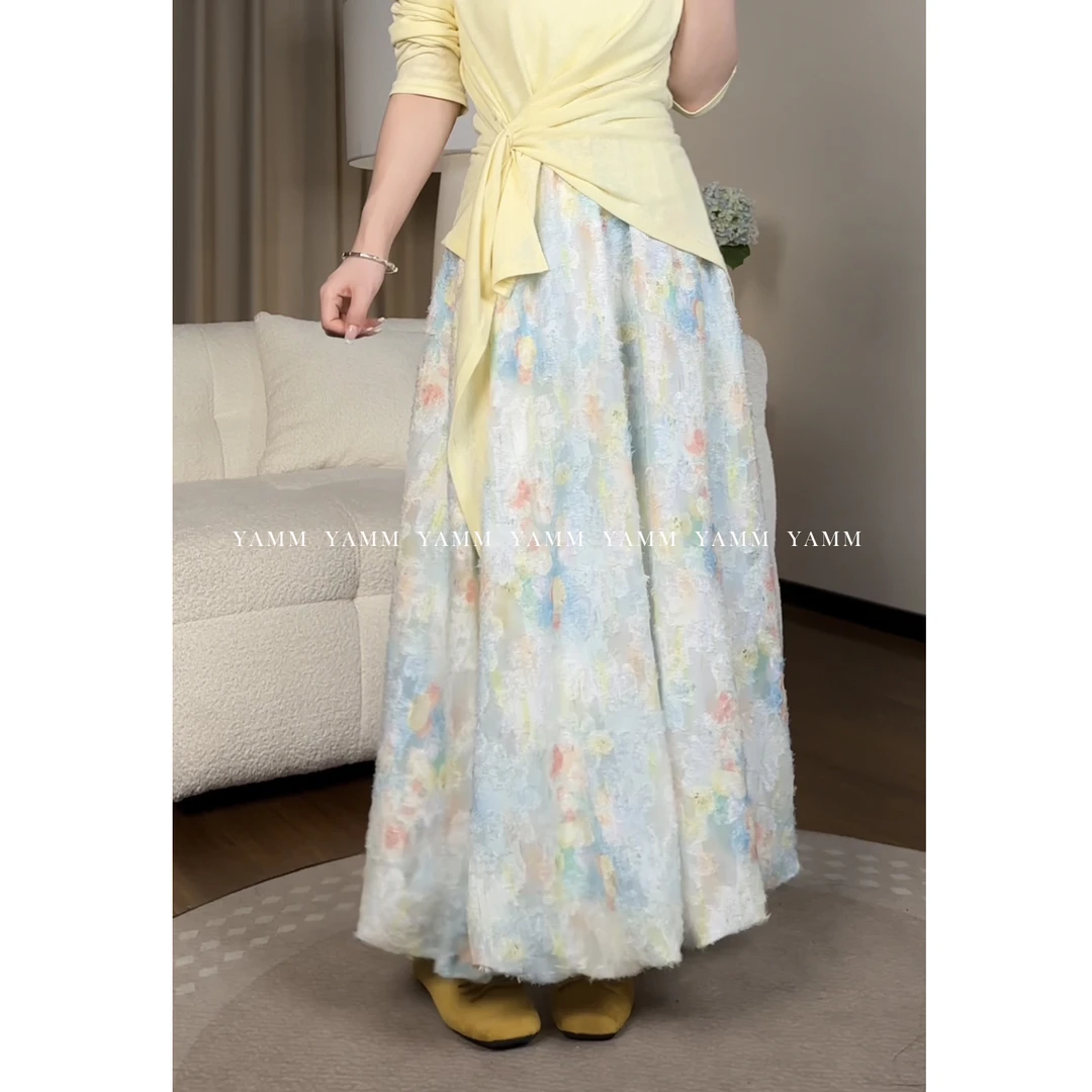 YAMM【莫奈花园】花苞裙气质碎花半身裙松紧高腰显瘦中长款裙子