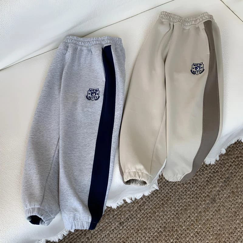 81%棉混纺双面布儿童收口裤春秋款长裤运动裤男孩女童休闲裤卫裤