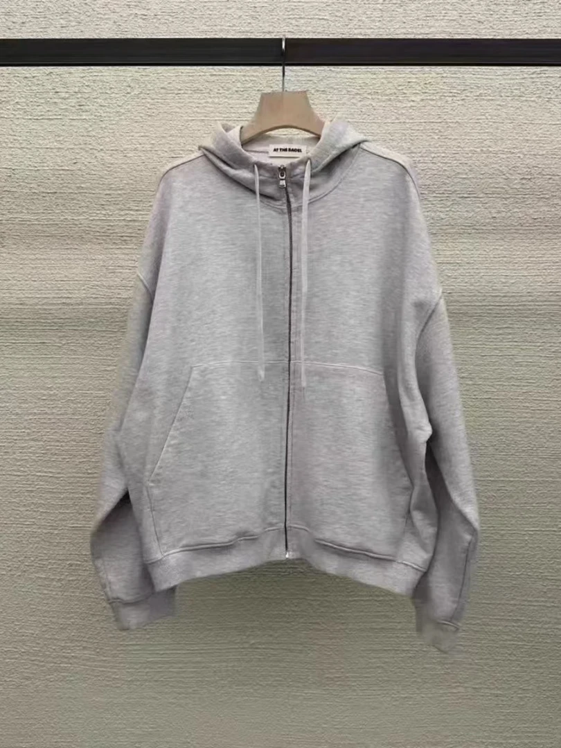 2025最新款新款韩版宽松棉质长款休闲薄外套连帽卫衣女性百搭潮流