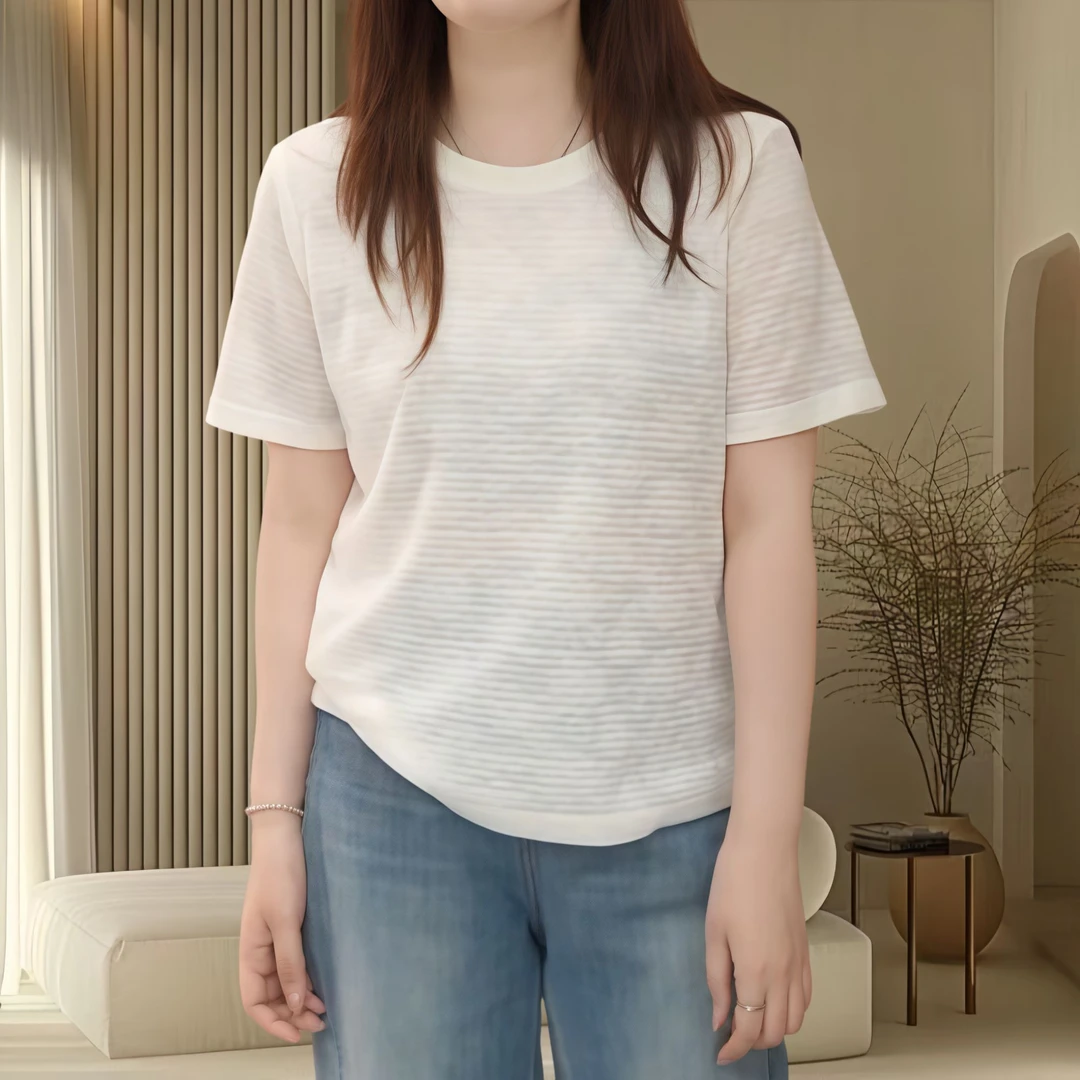 短袖T恤女2025夏季新款韩版设计星空提花气质显瘦百搭休闲衫上衣