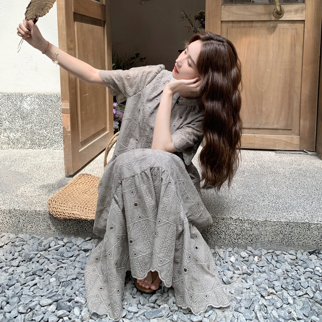 灰色高端精致套装裙女夏2025新款法式设计感短袖上衣半身裙两件套