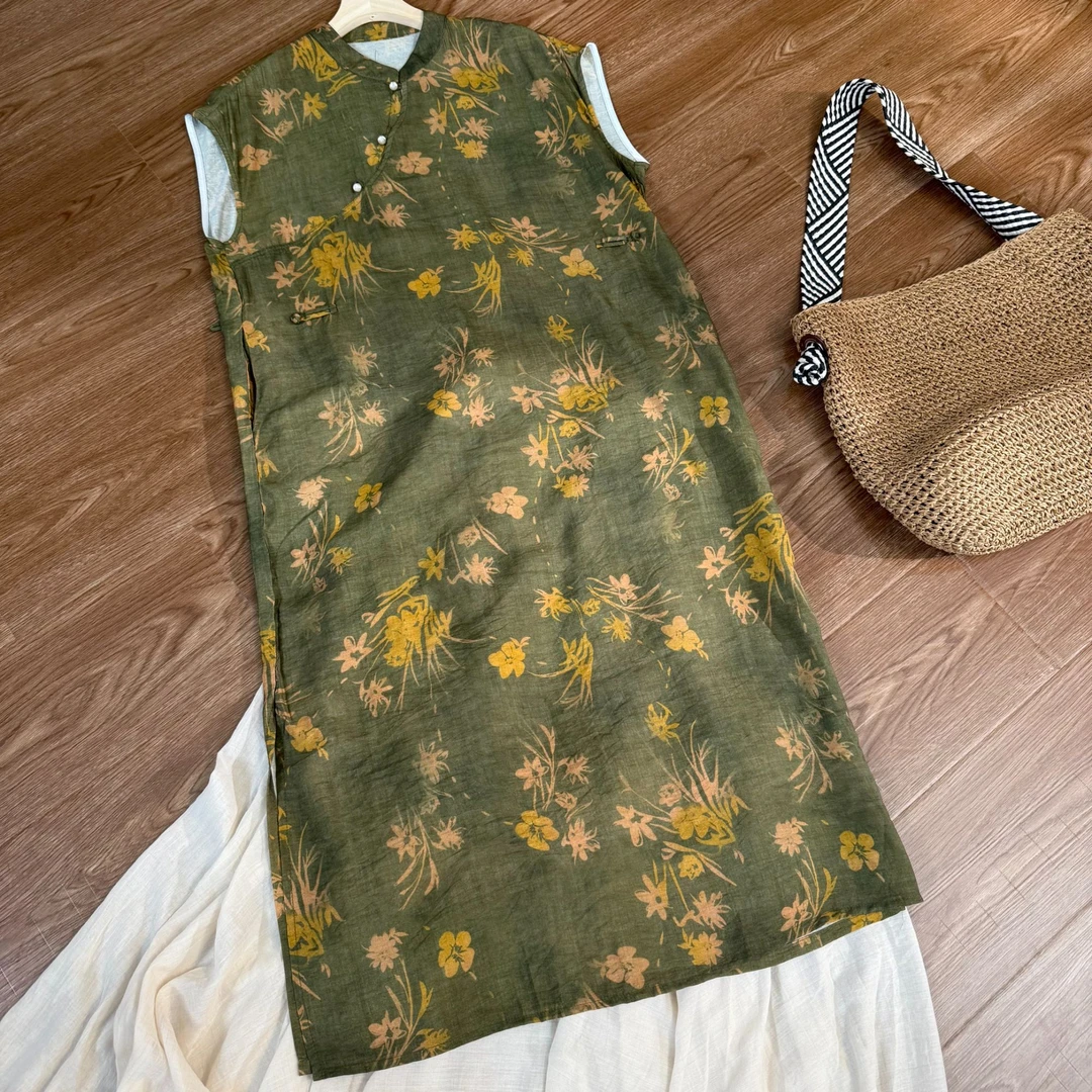 [星沉]Z156夏季印花显瘦时尚连衣裙气质休闲复古国风旗袍裙