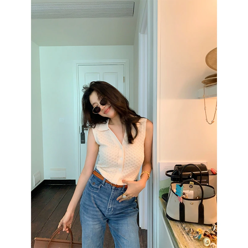 【ALONE SAVOR】龍喜儿 罗曼史 法式镂空翻领编织提花针织衫J253