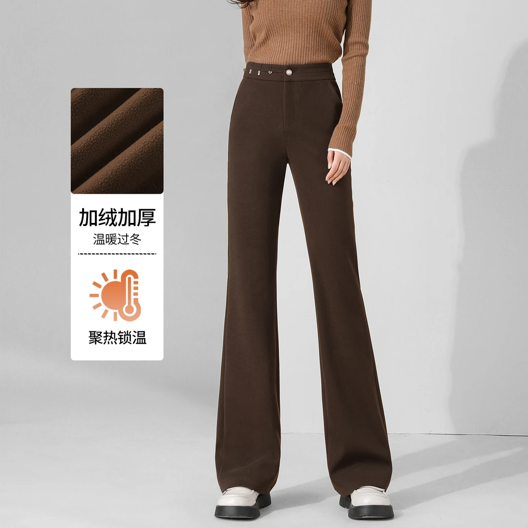 加绒毛呢阔腿裤女2025新款气质微喇裤子冬加厚高级感直筒喇叭长裤