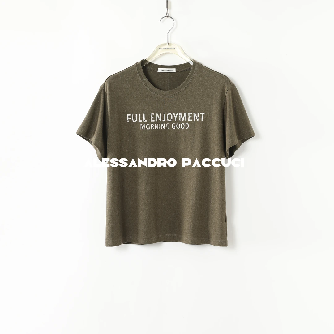 AP洛哥43129TT【苔语】棉麻字母印花圆领时尚休闲短袖T恤2024秋