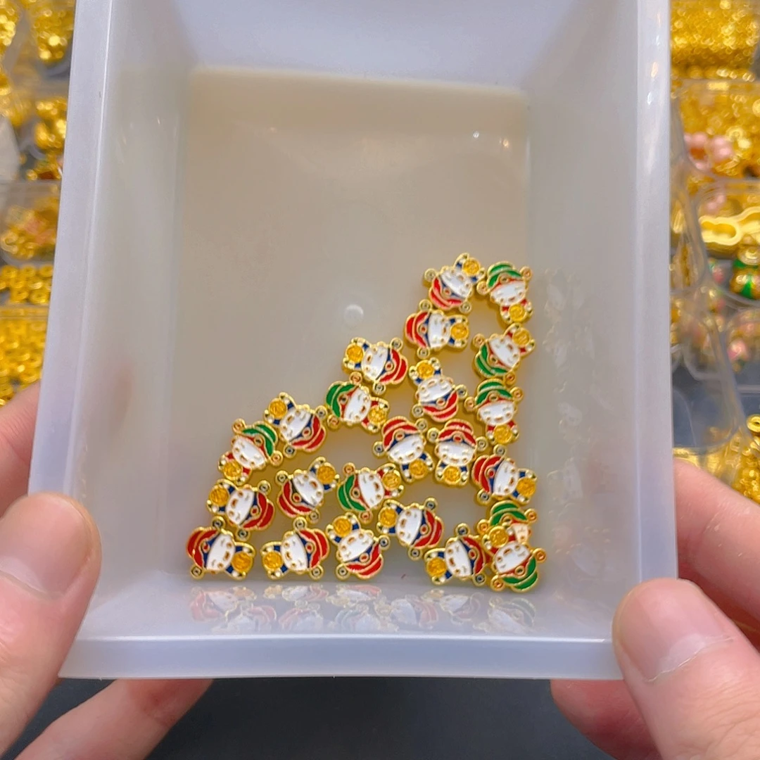 锆石铜合金珐琅彩财神饼珠2个