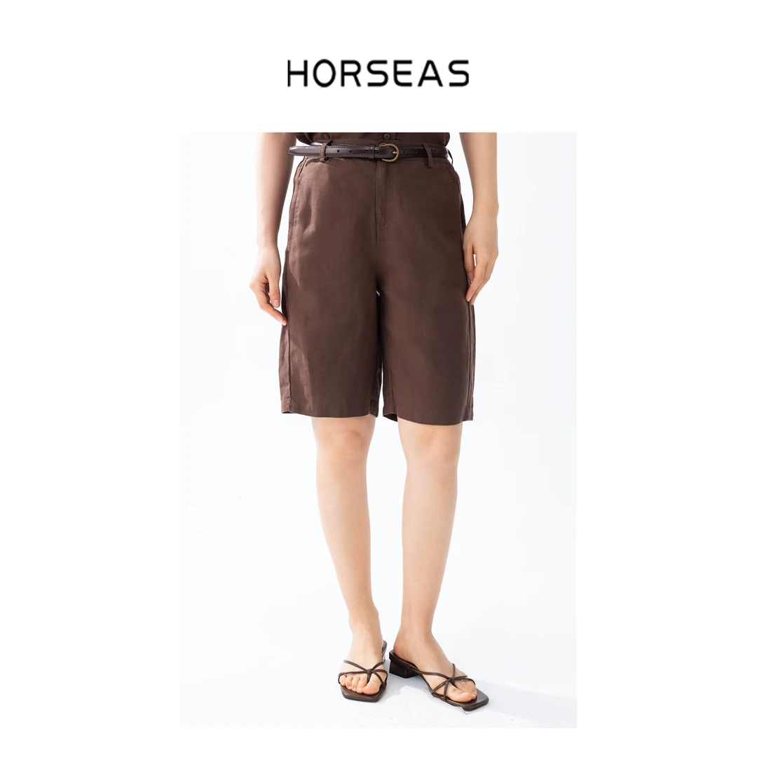 THE HORSEAS/海边的马汉麻 直筒中高腰休闲 显瘦夏季中短裤女