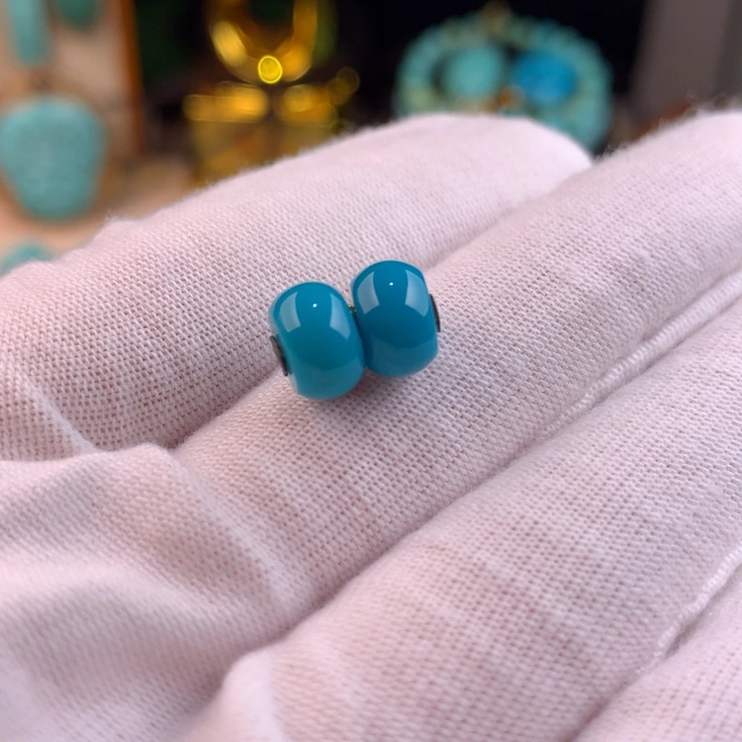 搅***浑绿松石未镶嵌对珠卡8+