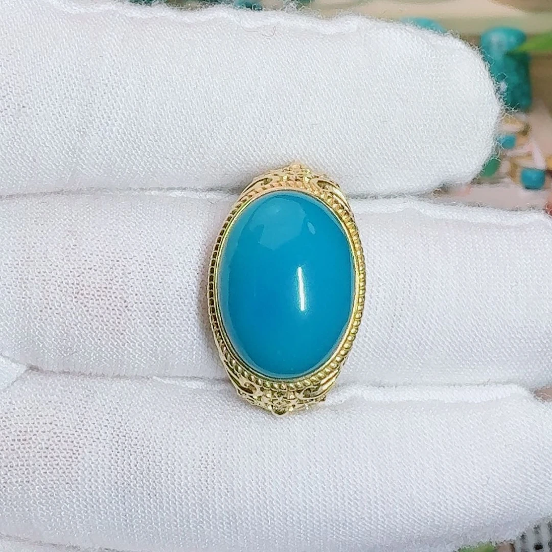 绿松石18K金镶嵌珠宝奇石全品玉华戒指