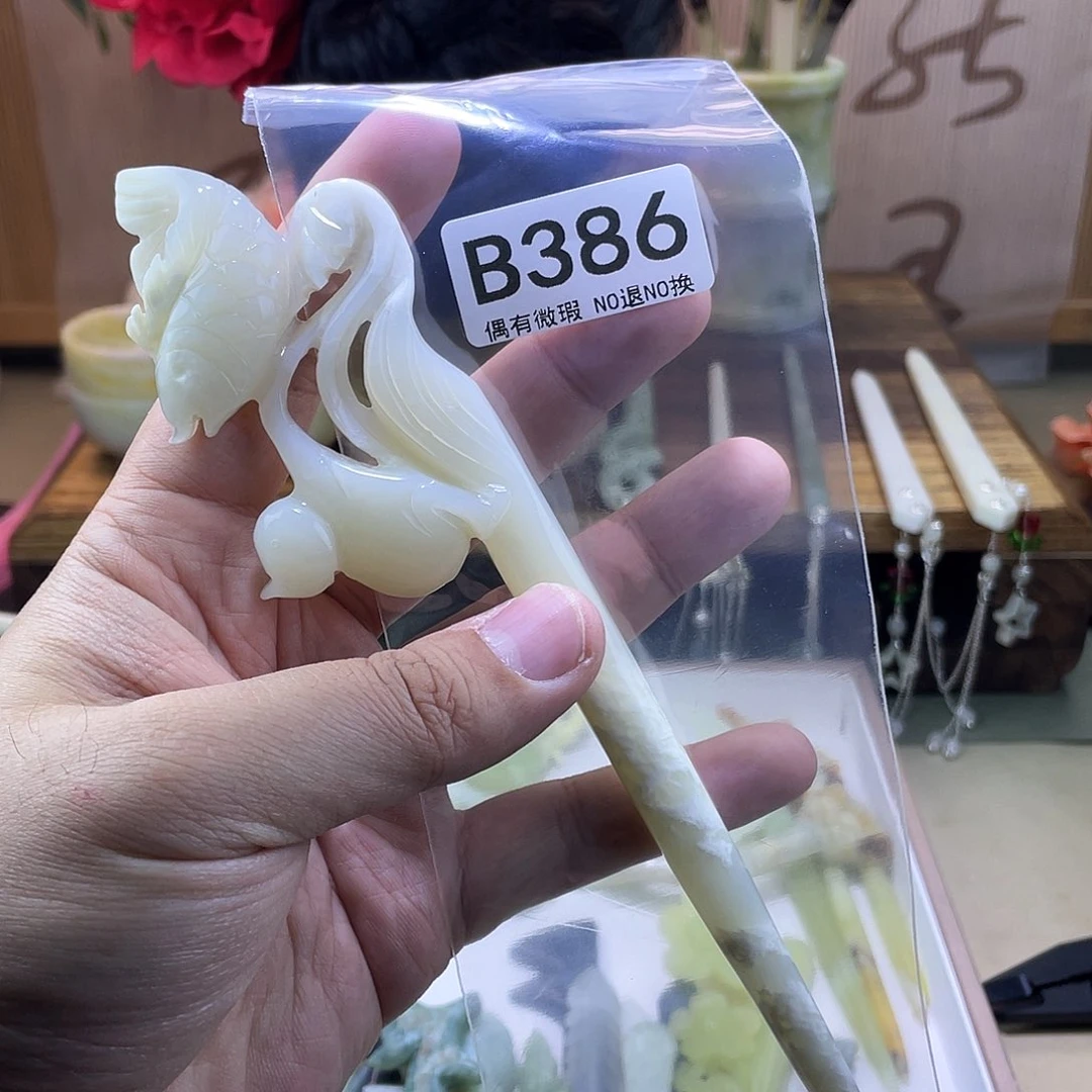 蛇纹石玉发饰银S925镀金镶嵌紫****O