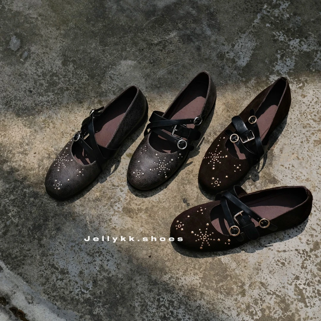 【Jellykk】4cm高定蜜瓜纹真皮百搭暗黑风甜酷设计师时装芭蕾舞单鞋