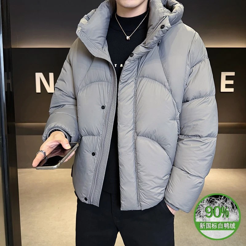 北面腰果花羽绒服男冬季新款休闲短款连帽加厚保暖白鸭绒外套男装