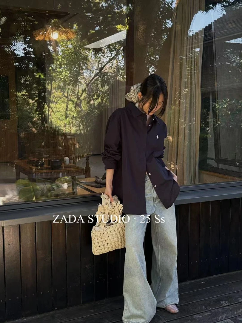 ZADA（6135#）翻领气质慵懒衬衫 （衣长80）