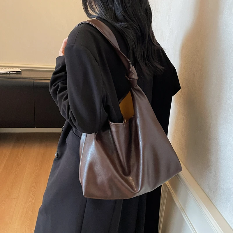 韩国极简软糯慵懒风托特包高级感油蜡皮质感大容量通勤腋下单肩包