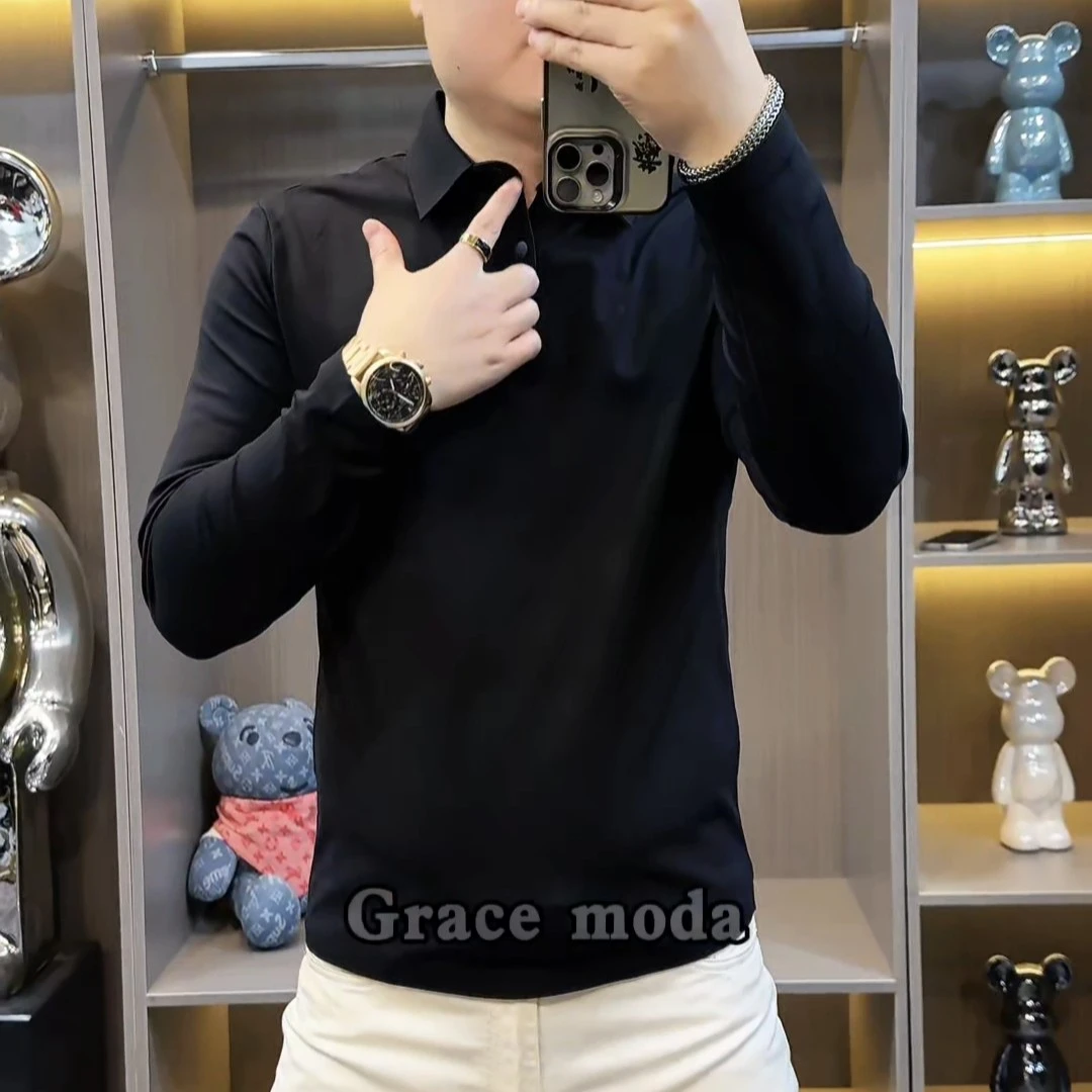 B男士翻领polo衫长袖商务休闲冬季时尚修身打底针织T恤