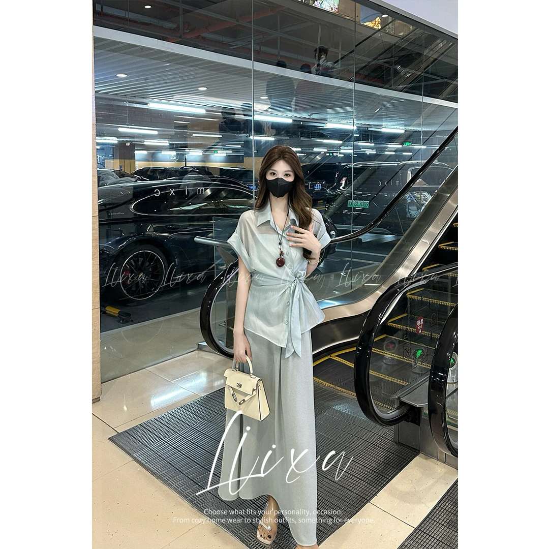 【陆仙人专属】法式围裹式系绑收腰衬衣女夏季显瘦半身裙L52TZ359