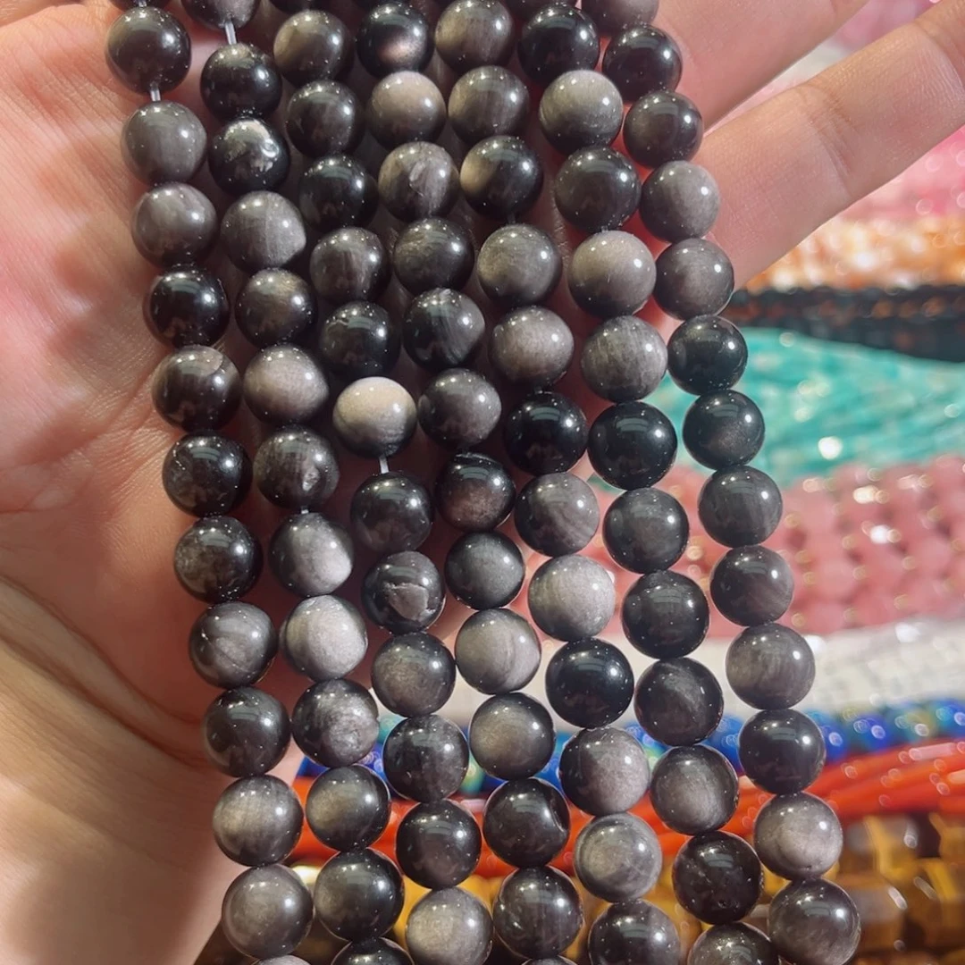 玛瑙/玉髓合金珠宝半成品双眼银曜一条10mm