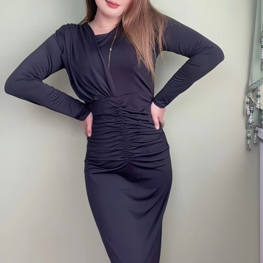 A字裙时尚风长裙礼服包臀裙性感开叉弹力时尚抽绳