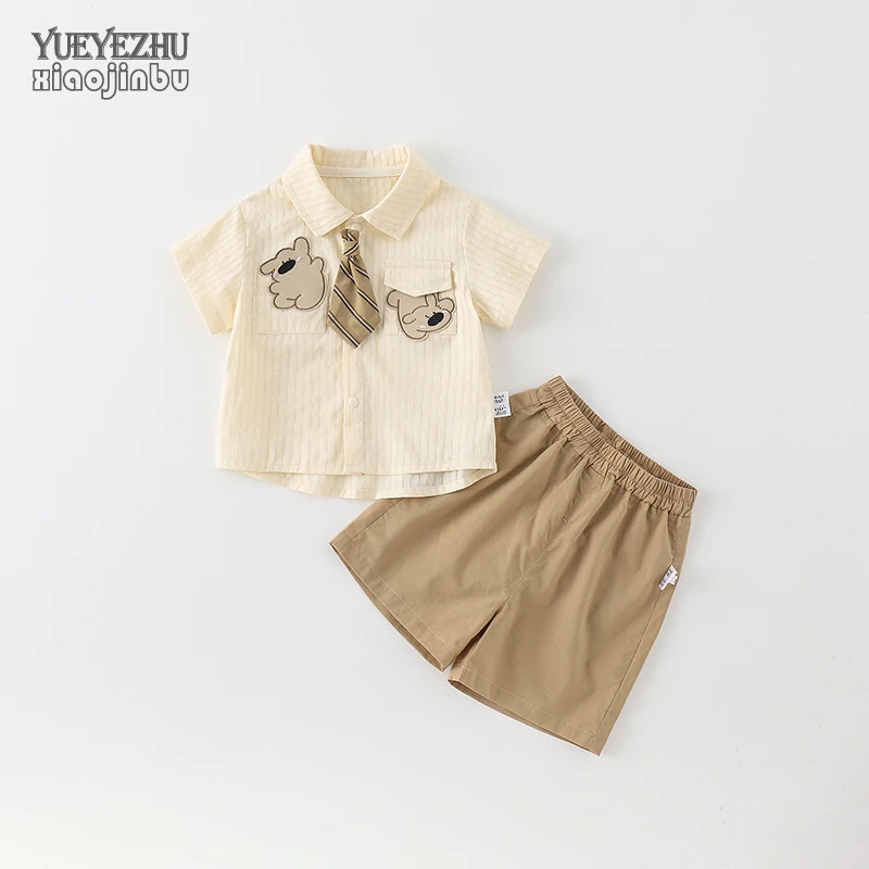 男宝宝短袖衬衣套装夏季薄款婴幼儿分体衣服夏款韩版洋气两件套