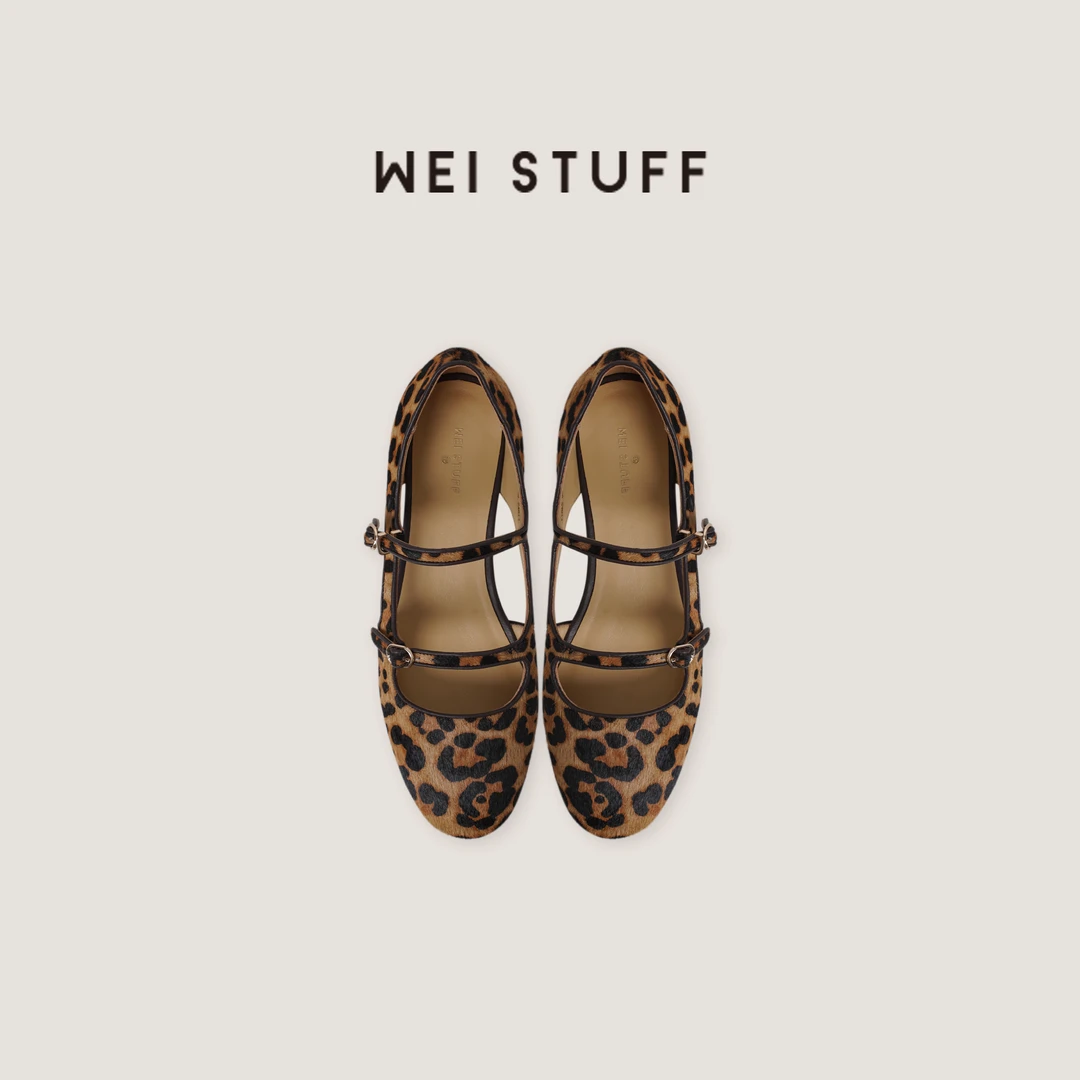 WEI STUFF  春夏新款复古豹纹法式优雅气质圆头玛丽珍鞋子 8796.