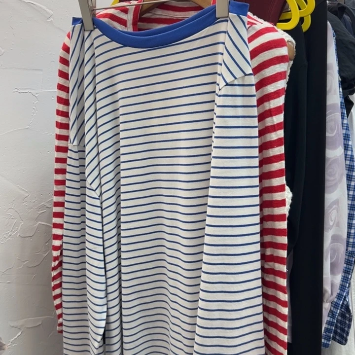 杭州LILI自制 斜肩条纹T