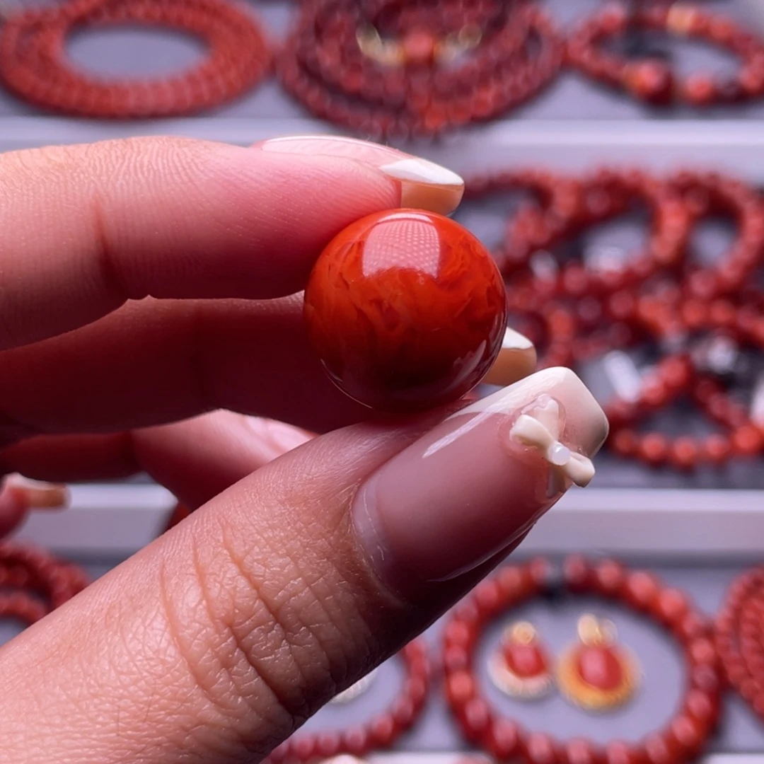 可***可南红玛瑙未镶嵌其他高品16.5mm瓦西玫红火焰满肉单珠