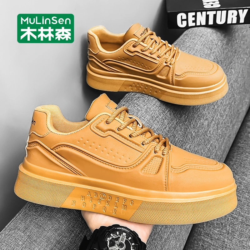 木林森男款鞋子增高厚底休闲板鞋春秋季百搭黄色低帮潮流马丁男鞋