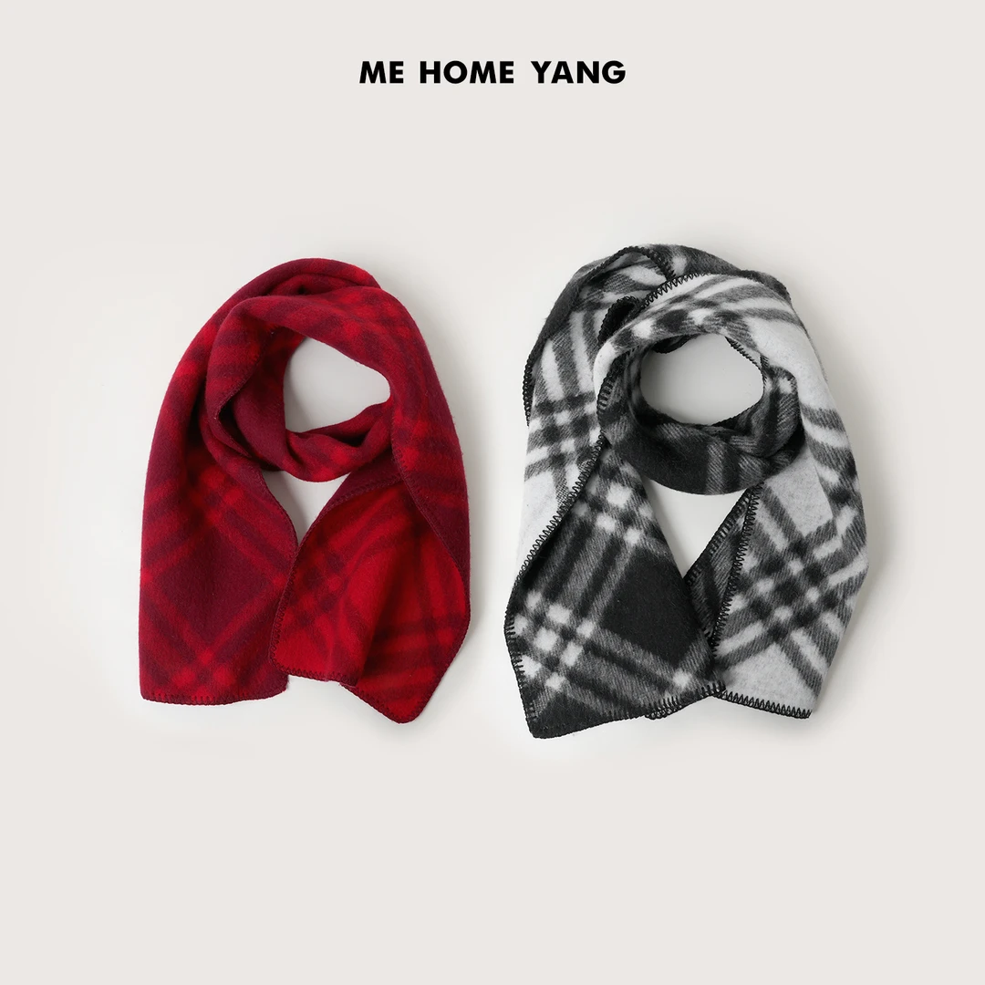 ME【格子围巾】绵羊毛混纺软糯菱格色织提花针织保暖围巾MEQA4564