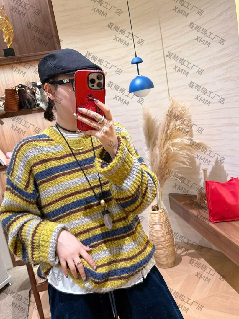XMM.【彩色条纹毛衣】秋季长袖套头打底衫加厚针织拼色女条纹G19927