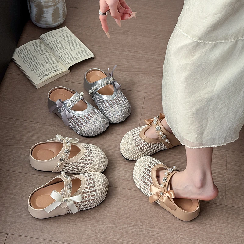 珍珠款魔术贴包头拖鞋女2025新款厚底内增高5厘米外穿百搭凉拖鞋