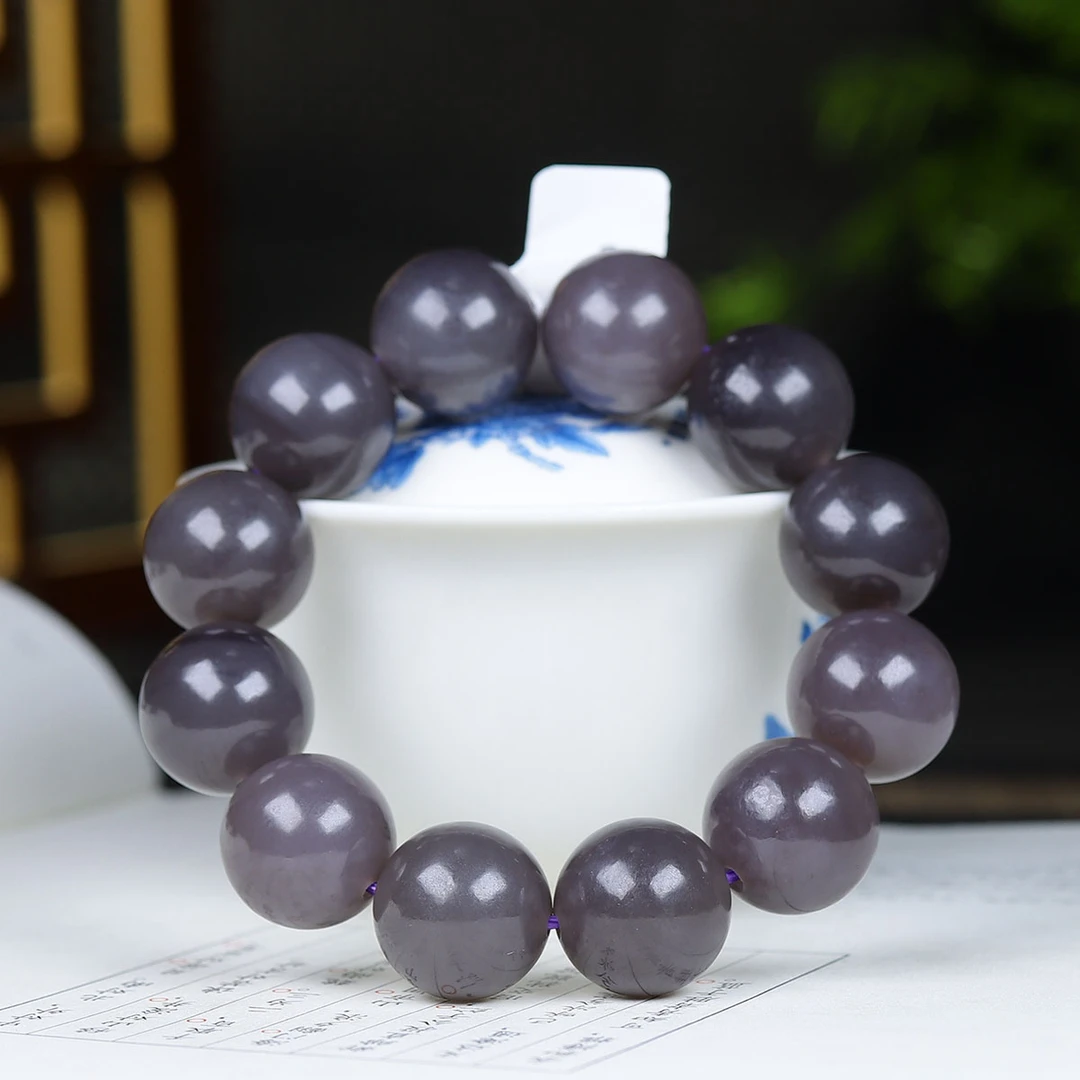120627和田玉烟紫圆珠手串