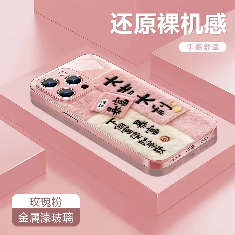 大吉大利适用苹果17/16华为P70/vivo/oppo金属漆玻璃防摔手机壳女