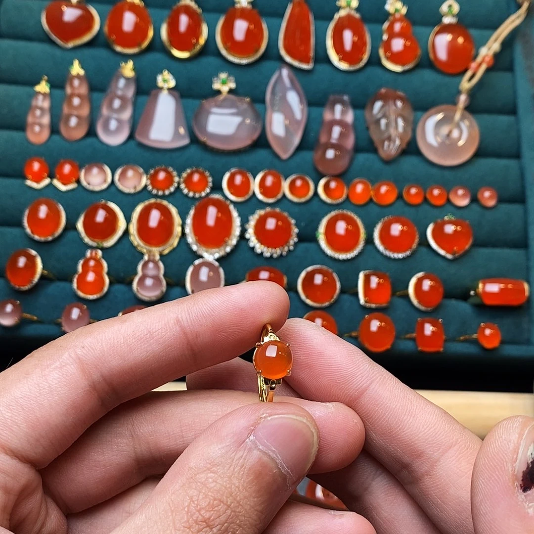 南红玛瑙银S925镶嵌戒指100以下不配证书