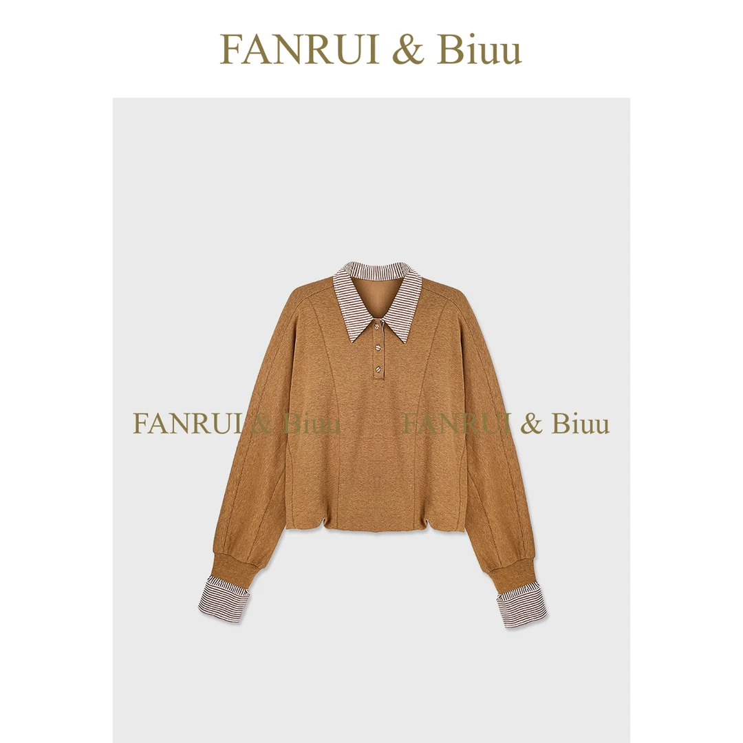 FANRUI/泛芮「晨序格言」细条纹小众拼接设计感气质卫衣外套B17443