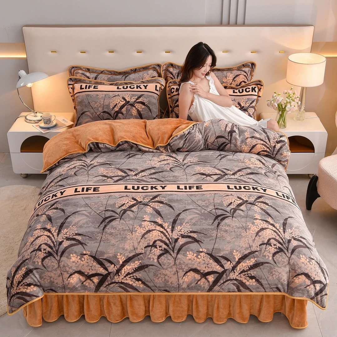 牛奶绒四件套8-9斤加厚加绒双面绒不掉毛不起球不滑被不起静电