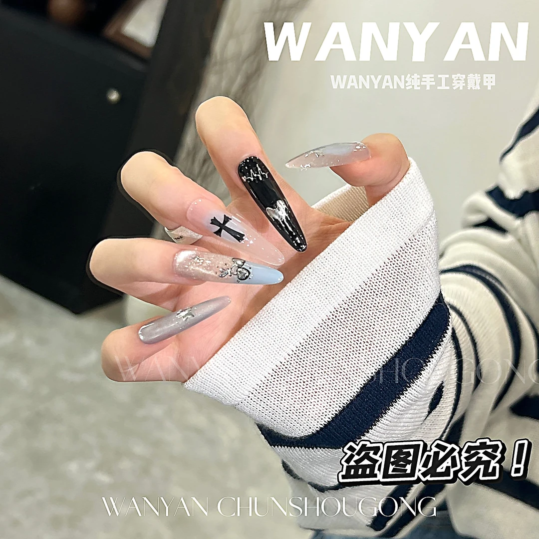 “少女絮絮念”CHUN·高级氛围甜酷ins风设计十字架纯手工美甲穿戴甲