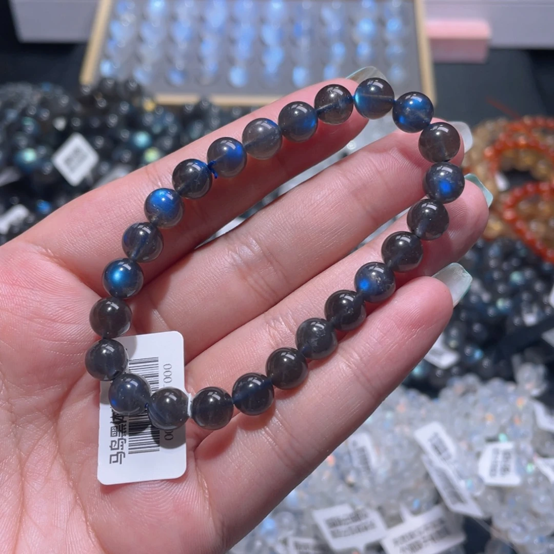 手链未镶嵌长石马岛黑体魔鬼蓝拉长石手链7.8mm