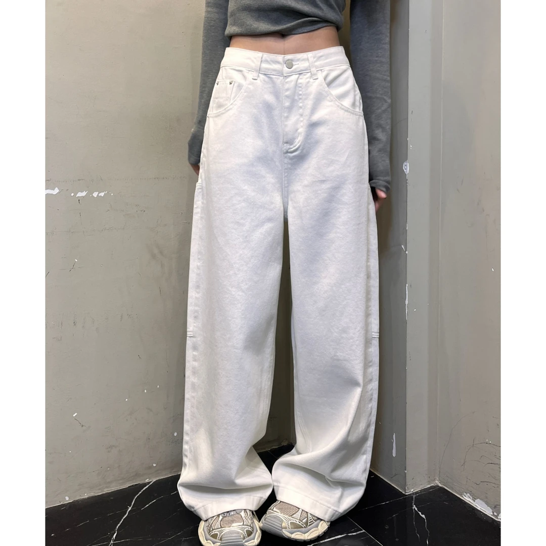 凡Fan【版型卓绝】2025新款双膝大口袋设计白色牛仔裤