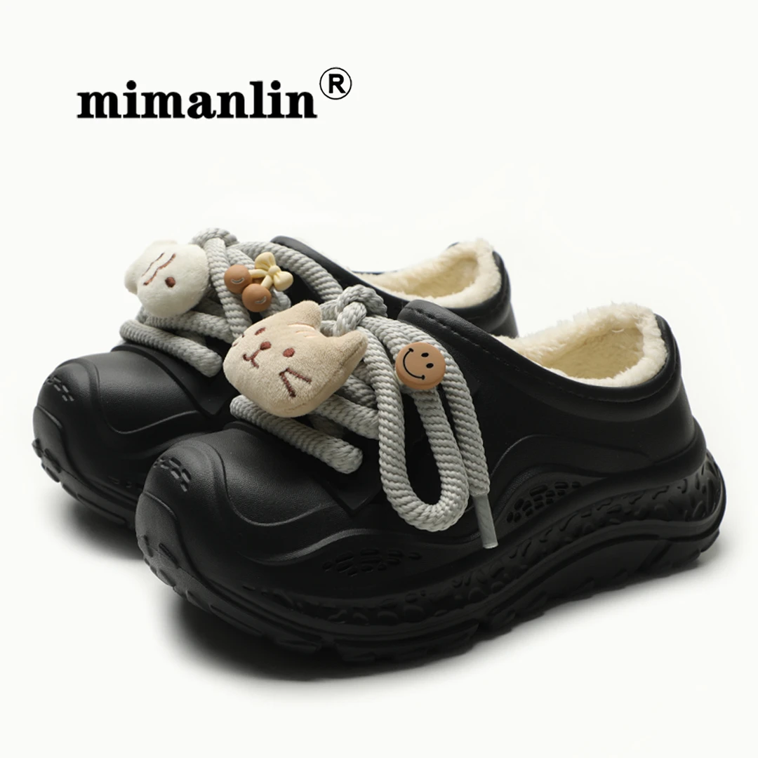 加绒大头鞋女冬外穿可爱卡通厚底防滑防水保暖丑萌一脚蹬休闲棉鞋