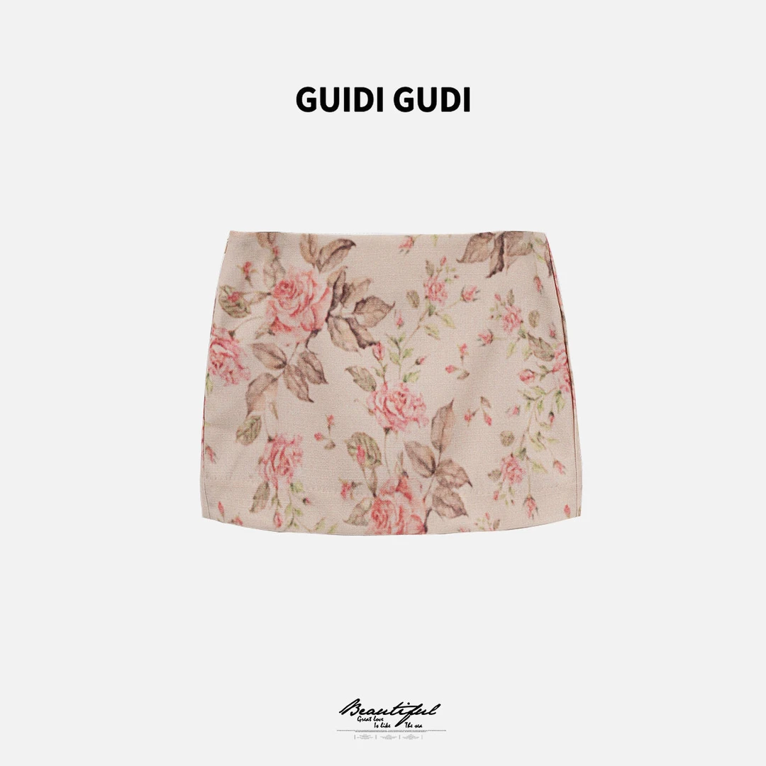 GUIDI GUDI【胭脂花】气质休闲百搭时尚花朵短半裙 Q9510420H