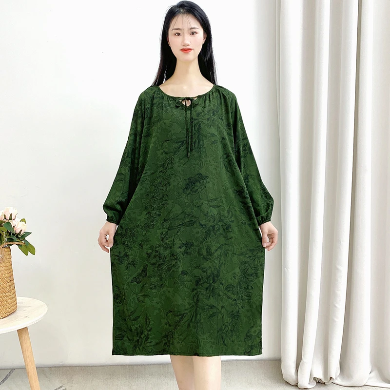 长袖睡裙女士春夏纯棉绸大码不带胸垫胖mm中长款可外穿家居服Y159