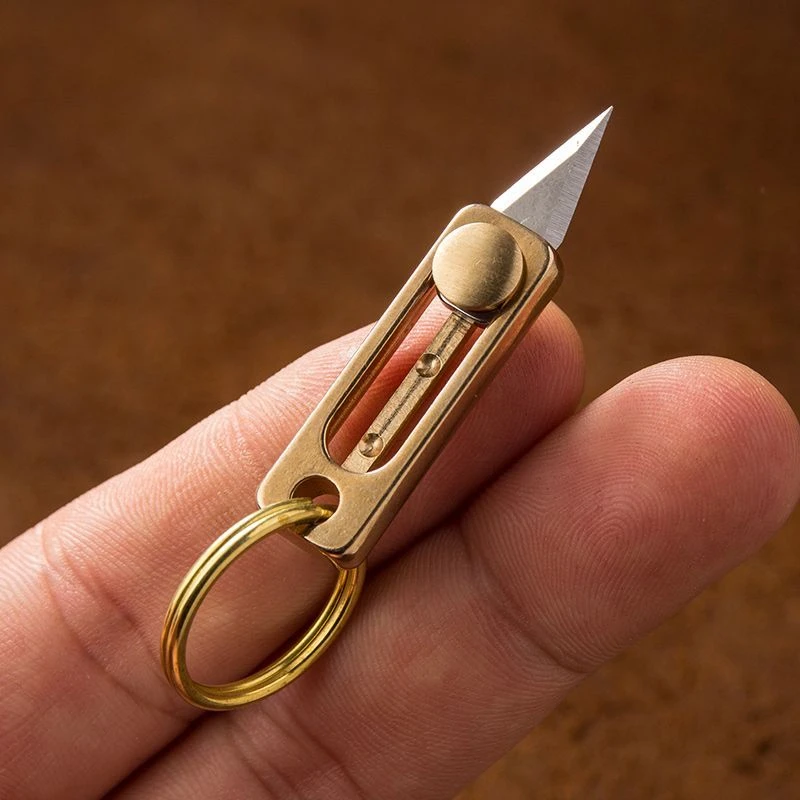 黄铜拆快递小刀钥匙扣随身迷你包裹拆箱神器防身挂件雕刻手工刀具