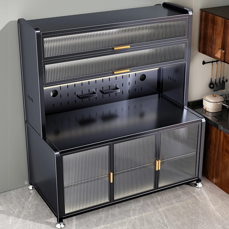 优勤厨房多功能置物架落地多层碗微波炉收纳餐边柜靠墙一体储物柜