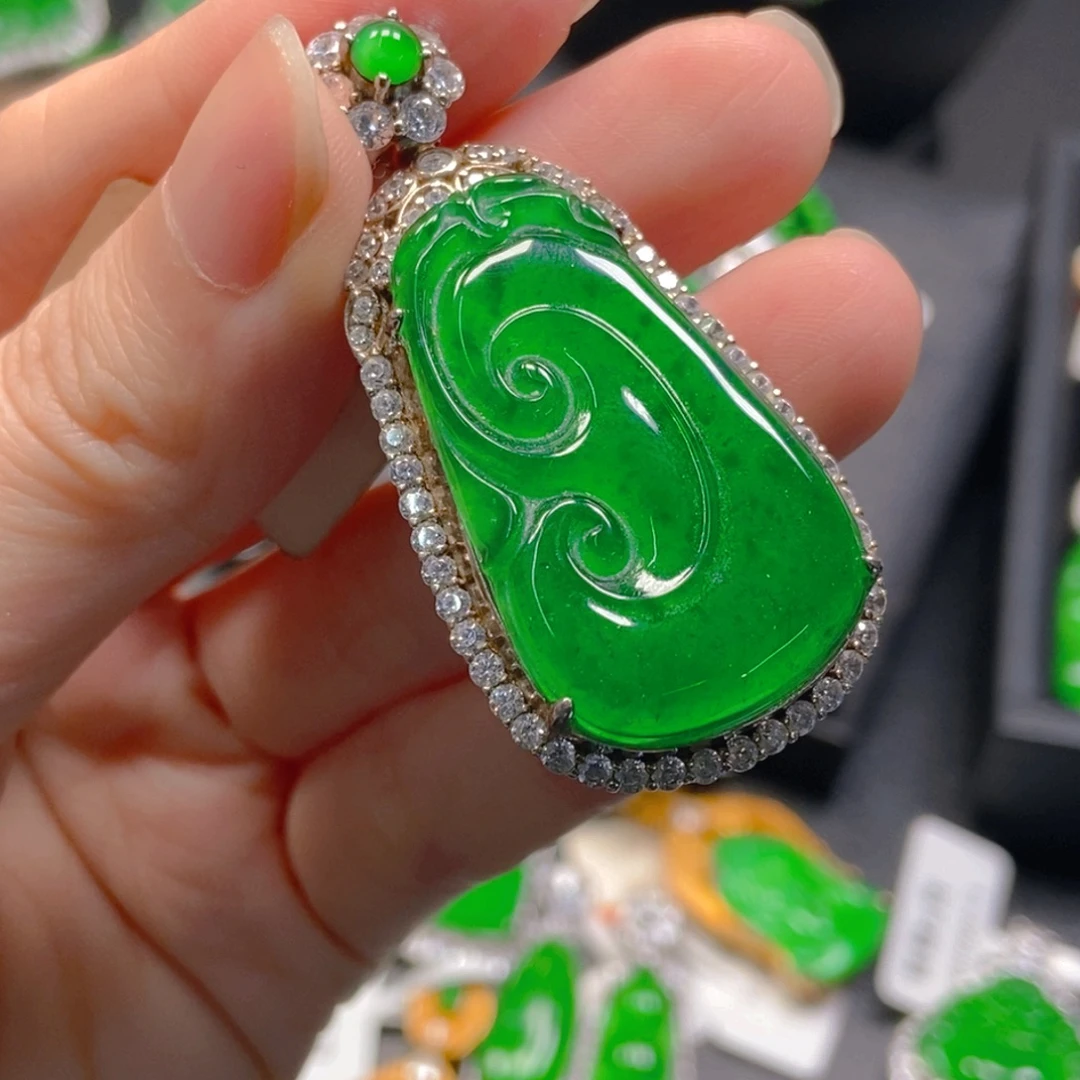 翡翠银S925镶嵌吊坠(不含链)