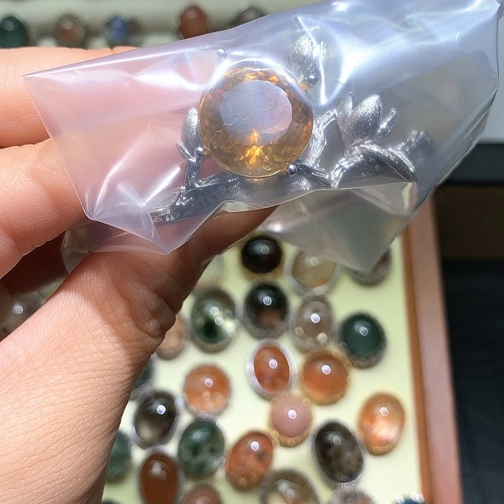 茶***7银S925镶嵌戒指水晶水晶