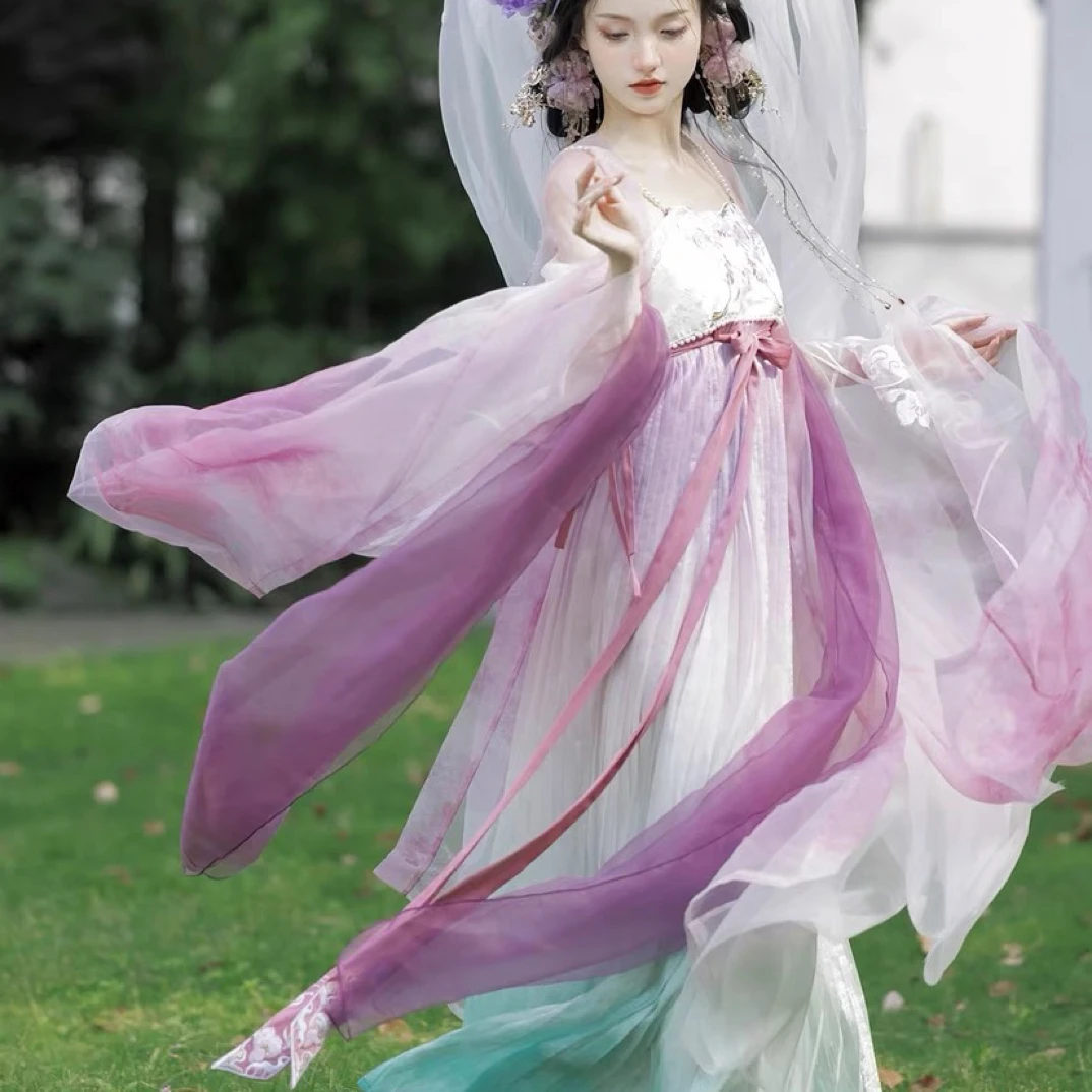 春夏季汉服女蝶羽霓裳 芙蓉花蝴蝶重工刺绣大袖衫诃子裙超仙飘逸