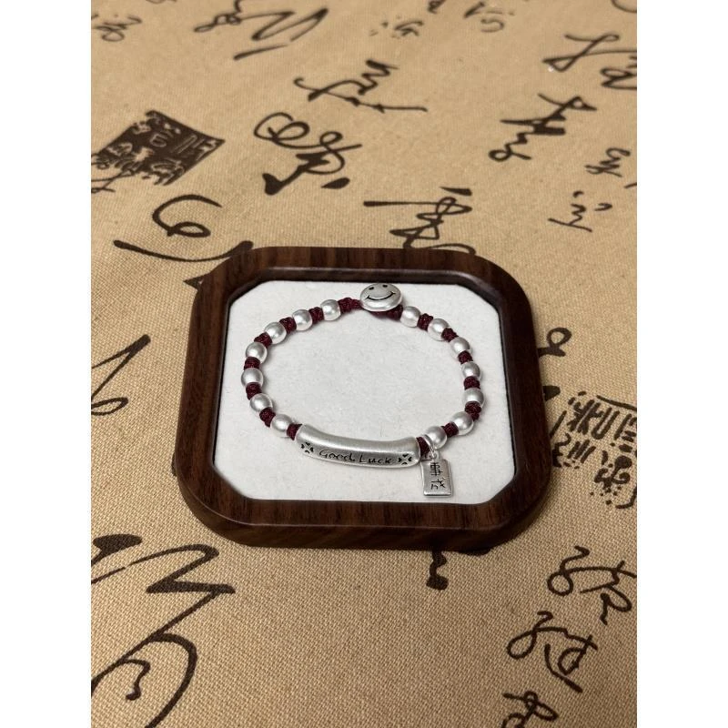 足银银制品 笑脸珠珠手链  心想事成红绳珠珠手串