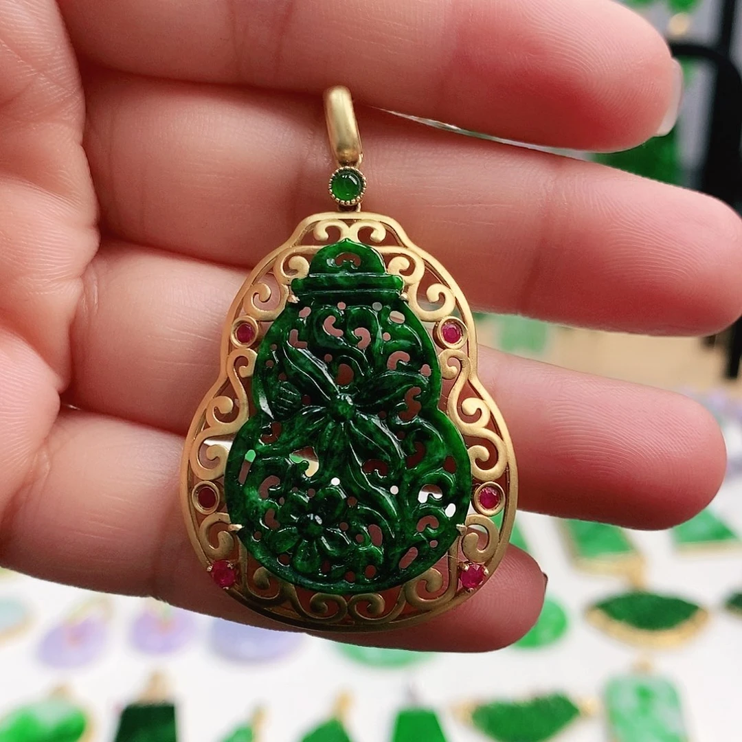 翡翠耳饰18K金镶嵌挂件